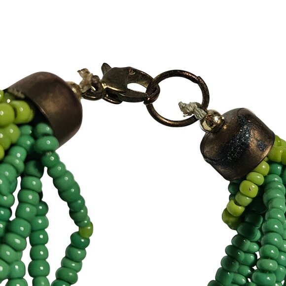 Retro Boho Green Lime Seed Beaded Necklace Chunky Multi Strand 60s 70s Fashion - Picture 3 of 6